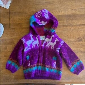Handwoven Kids Hooded Zip Sweater - Purple Multi
